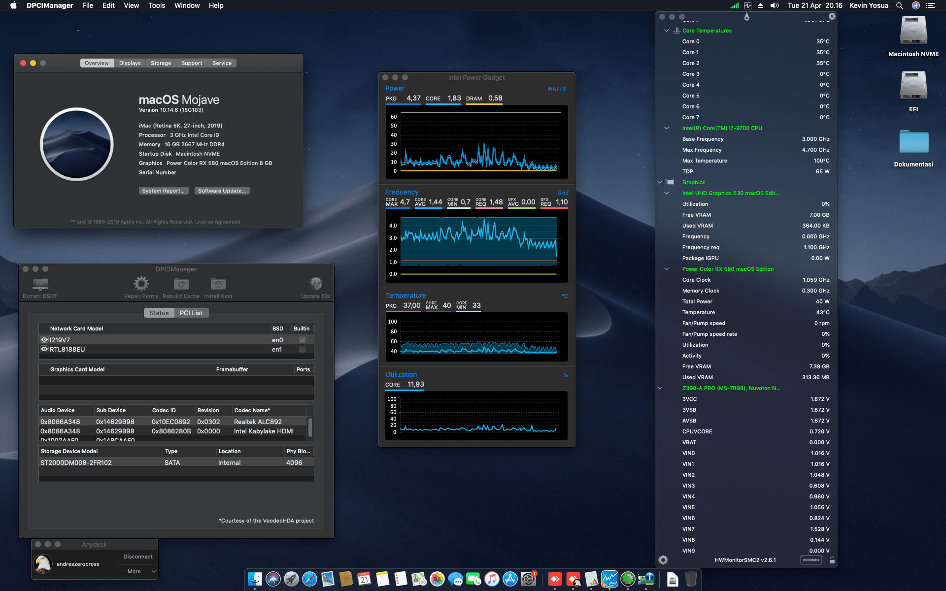 Success Hackintosh macOS Mojave 10.14.6 Build 18G103 in MSI Z390-A PRO + Intel Core i7 9700 + Power Color RX 580